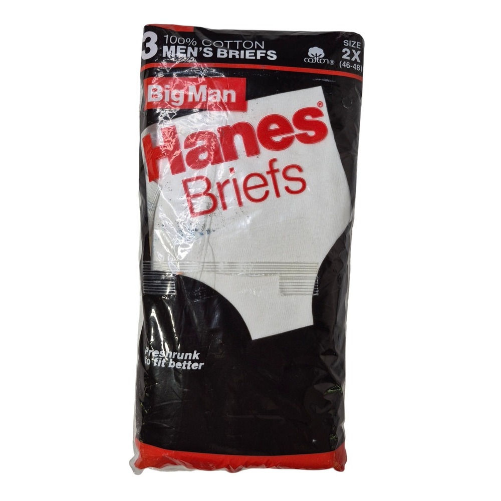 NOS Hanes Briefs Mens 2X (46-48) White Big Man 3-Pack Vintage 1990 Made in USA